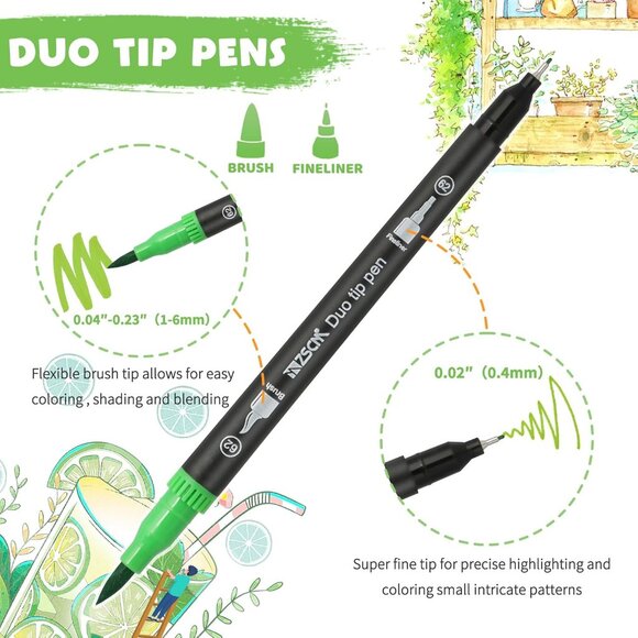 New 48 Markers Adult Coloring Book Duo Dual Tip Art Pens Calligraphy Journaling - Picture 5 of 13